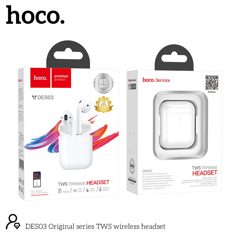 Wireless Hands Free Hoco DES03 TWS V5.0  350mAh και 3h Ώρες Λειτουργίας Λευκά