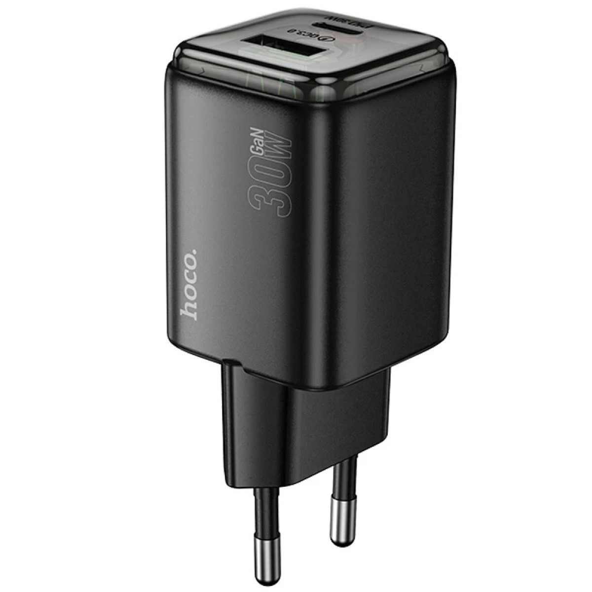 Φορτιστής Ταξιδίου Small Size Hoco N53 Monsoon PD30W QC3.0A GaN με 1xUSB-C και 1xUSB-A + Καλώδιο Φόρτισης Type-C σε Type-C 1m Μαύρος