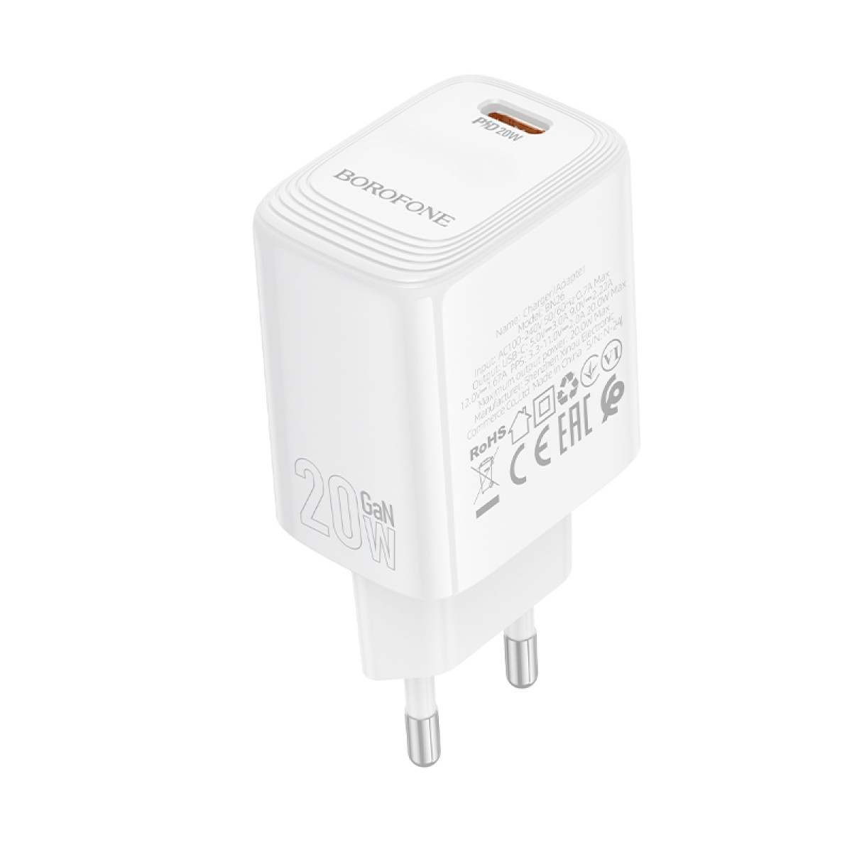 Φορτιστής Ταξιδίου Borofone BN26 Fuente USB-C 20W Λευκός