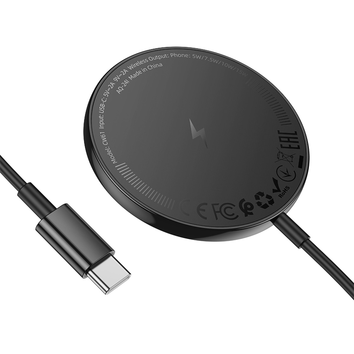 Ασύρματος Φορτιστής Hoco CW61 Phantom 15W με Ψηφιακή Ένδειξη Φόρτισης 1m Μαύρος