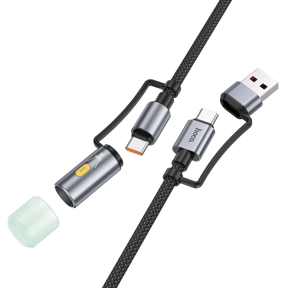Καλώδιο σύνδεσης Hoco U138 USB-C/USB-A σε USB-C/Φακό 3A 1.2m Braided Μαύρο