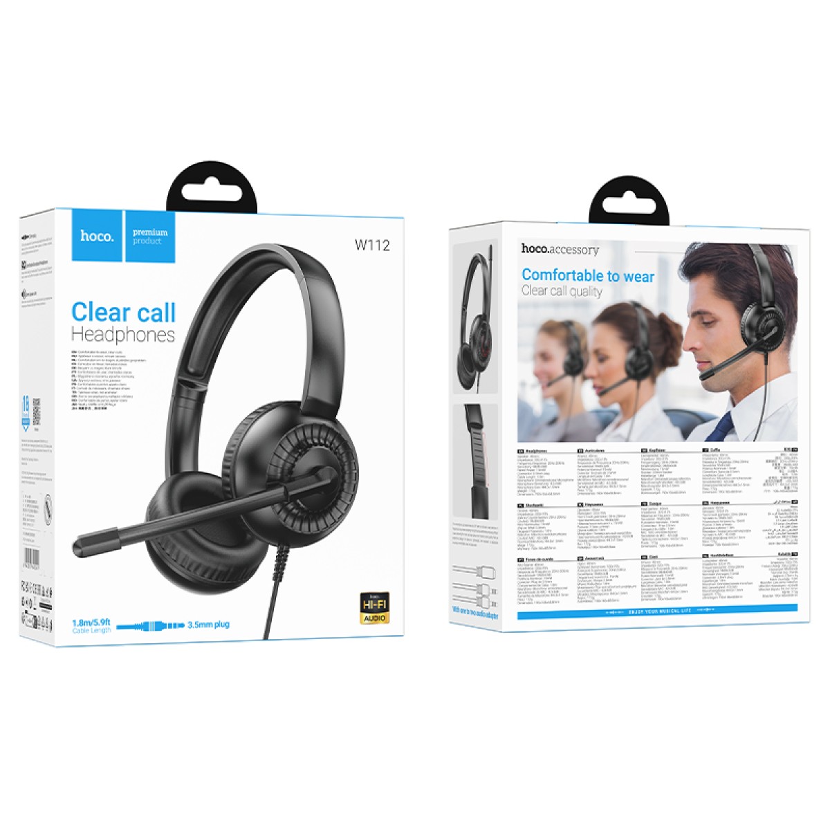 Ακουστικά Stereo Hoco W112 Pure 3.5mm Κατάλληλα για Κλήσεις ή Τηλεφωνικο Κέντρο με Μικρόφωνο Μαύρα