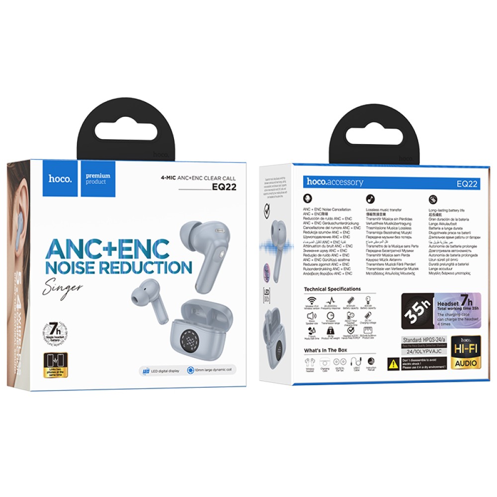 Wireless Hands Free Hoco EQ22 Singer TWS V5.4 400mAh με 7 Ώρες Λειτουργίας και Εναλλαγή Master/Slave Μπλε