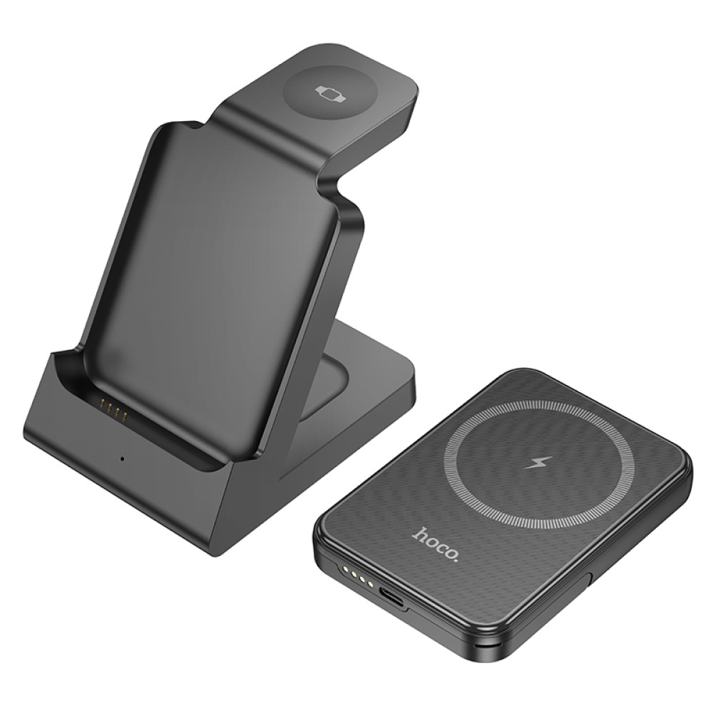 Power Bank Hoco J149 Victory 3 σε 1 με Βάση Ασύρματης Φόρτισης για iWatch και Earbuds 5000mAh 20W 5V/2A Μαύρο