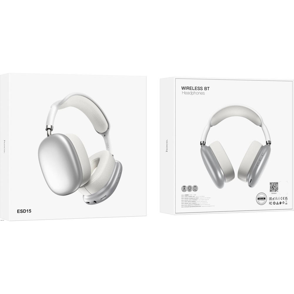 Wireless Ακουστικά Stereo Hoco ESD15 Max Shadow V5.3 400mAh με υποδοχή Micro SD και AUX Ασημί
