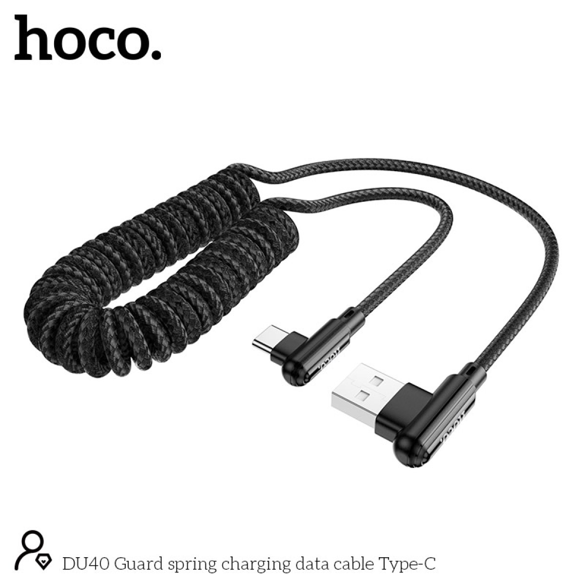 Καλώδιο σύνδεσης Hoco DU40 Guard USB σε USB-C 3A Spring Braided Cable 0.45-1m Μαύρο