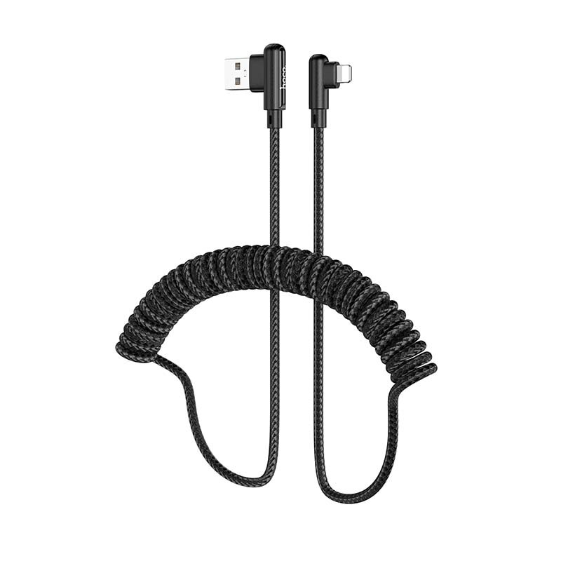 Καλώδιο σύνδεσης Hoco DU40 Guard USB σε Lightning 2.4A Spring Braided Cable 0.45-1m Μαύρο
