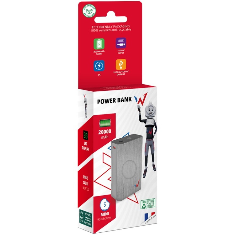 Power Bank Wonder WX20 Mini 20000mAh με 1 x USB-A και 1 x USB-C Έξοδο Γκρι