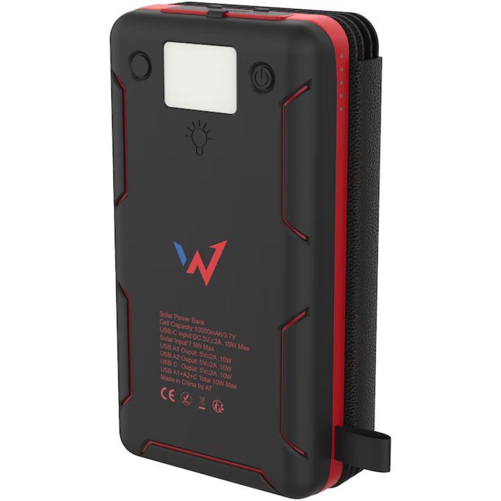 Ηλιακό Power Bank Wonder WX10S 10000mAh με 2 x USB-A και 1 x USB-C Έξοδο και Φακό Μαύρο