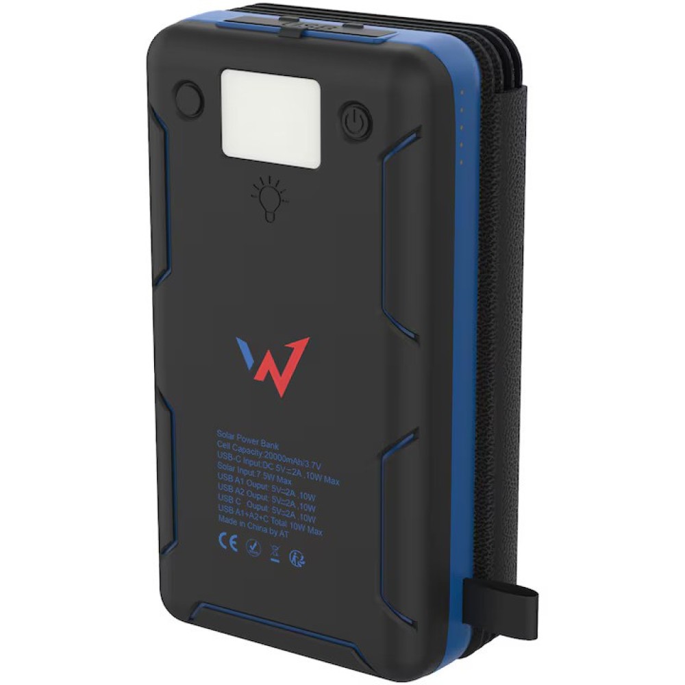 Ηλιακό Power Bank Wonder WX20S 20000mAh με 2 x USB-A και 1 x USB-C Έξοδο και Φακό Μαύρο