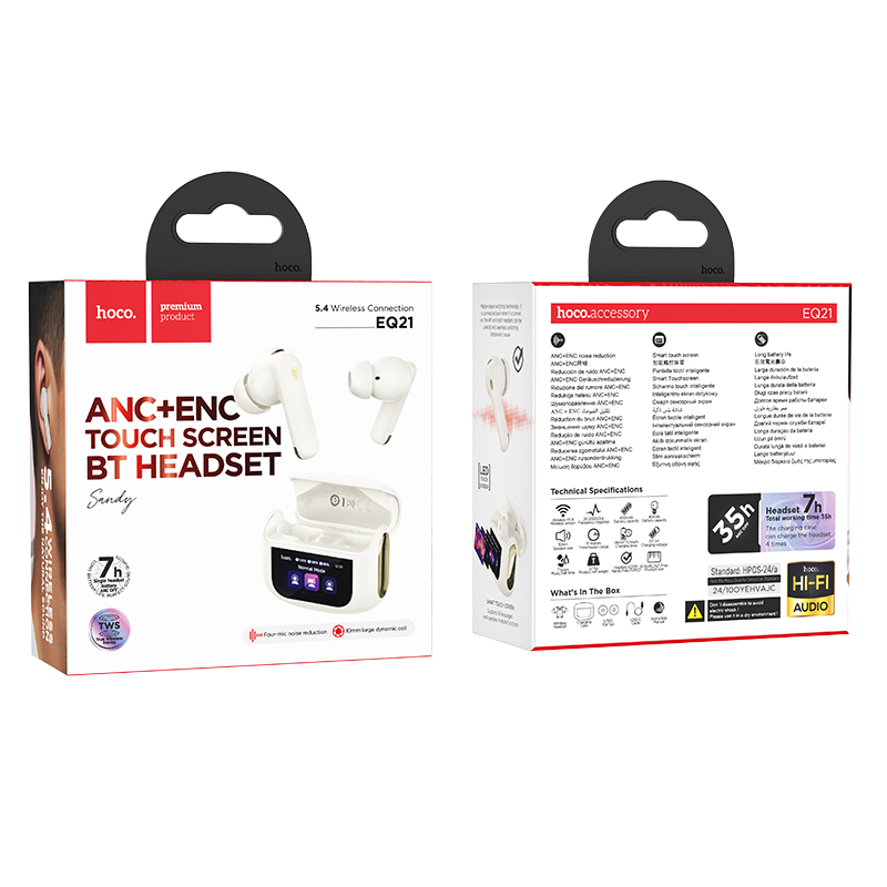 Wireless Hands Free Hoco EQ21 Sandy V5.4 με Active Noise Cancellation και ENC 400mAh 7 Ώρες Ομιλίας Λευκά