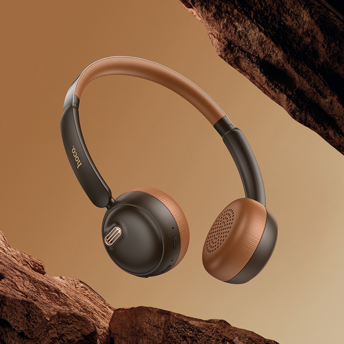 Wireless Ακουστικά Stereo Hoco W62 Verso Retro V5.4 300mAh με Ενσωματωμένο Μικρόφωνο Καφέ - Μαύρο