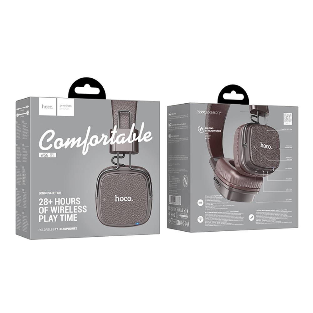 Wireless Ακουστικά Stereo Hoco W56 Earl V5.4 250mAh με AUX και Μικρόφωνο Καφέ - Μαύρο