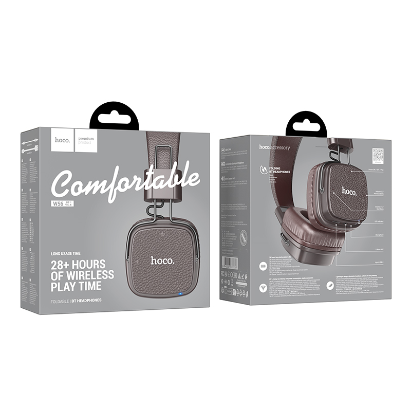 Wireless Ακουστικά Stereo Hoco W56 Earl V5.4 250mAh με AUX και Μικρόφωνο Καφέ - Μαύρο