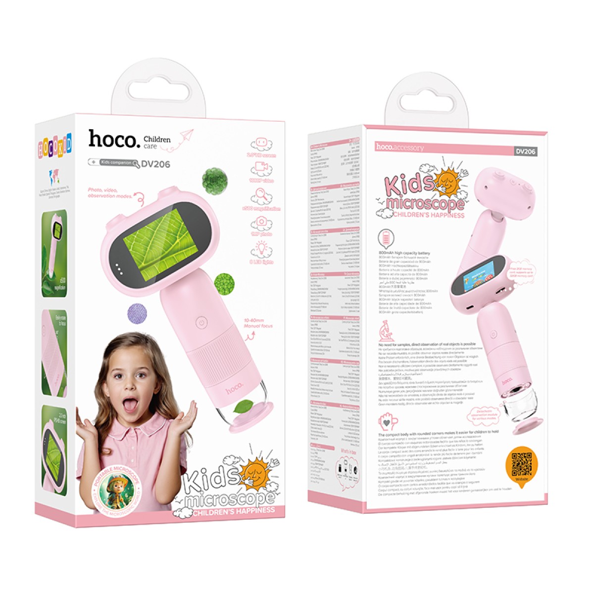 Hoco DV206 Παιδικό Μικροσκόπιο 2.0" IPS Display 8 LED lights 800mAh Ροζ