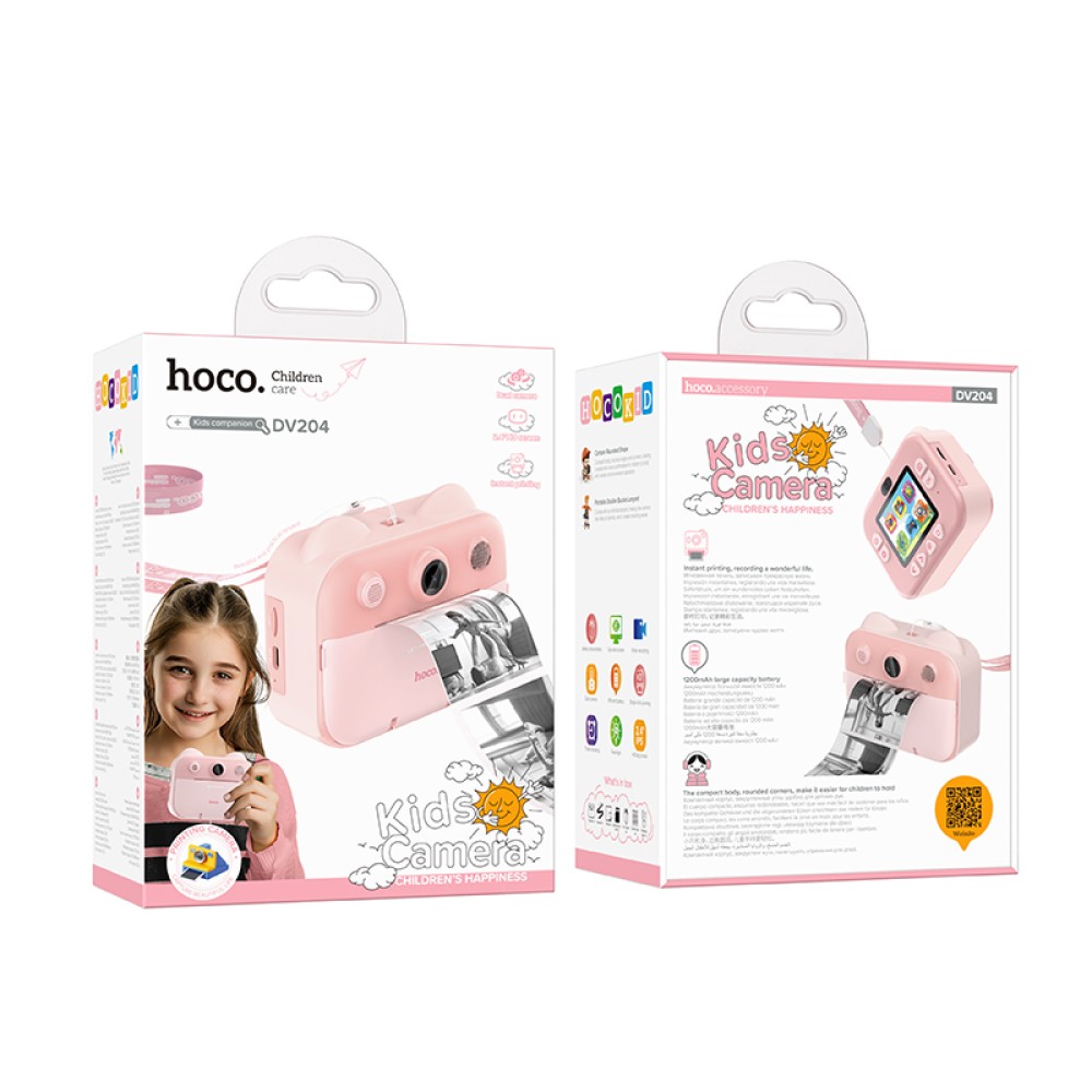 Kids Dual HD Camera Hoco DV204 με Οθόνη 2.4" 1200mAh και Δυνατότητα Εκτύπωσης Φωτογραφιών Ροζ