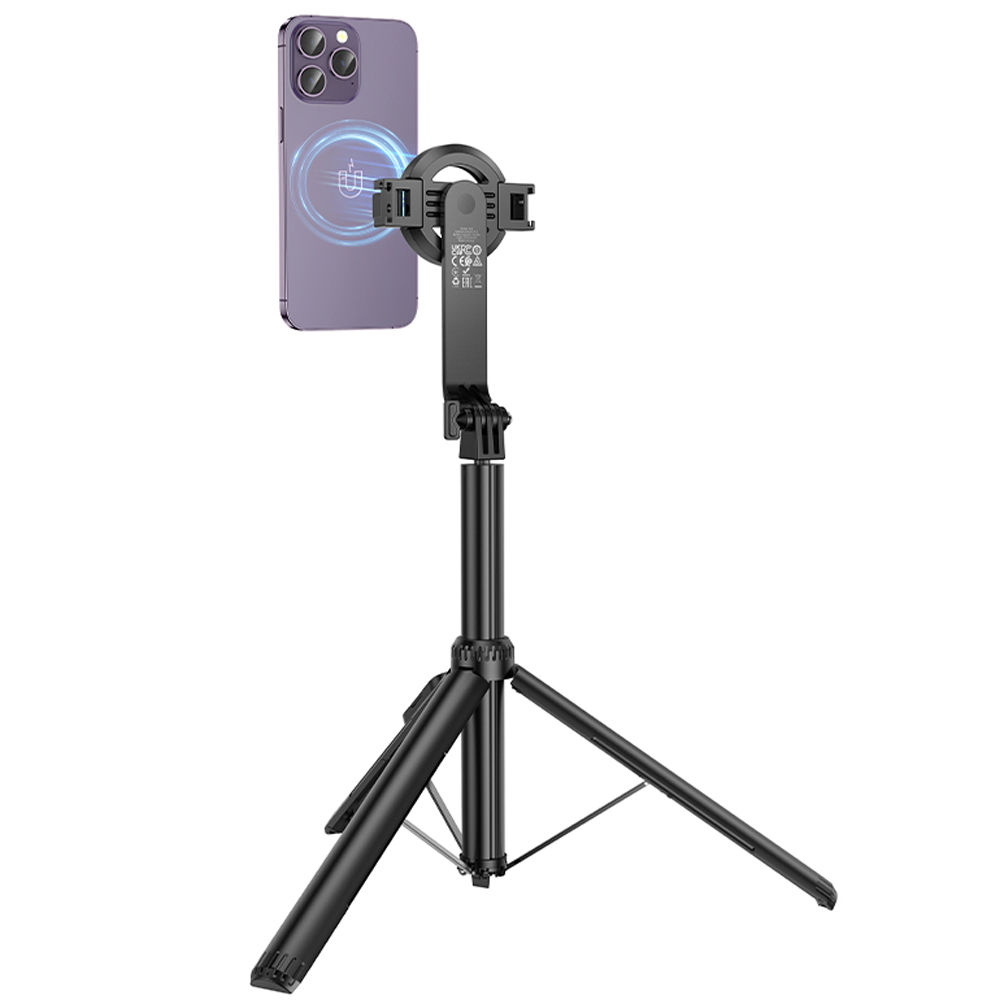 Selfie Stick Hoco K25 Sherkhan Live Broadcast και Τρίποδο για Συσκευές 4.5"- 7" 55mAh Ύψος 1.5m Μαύρο