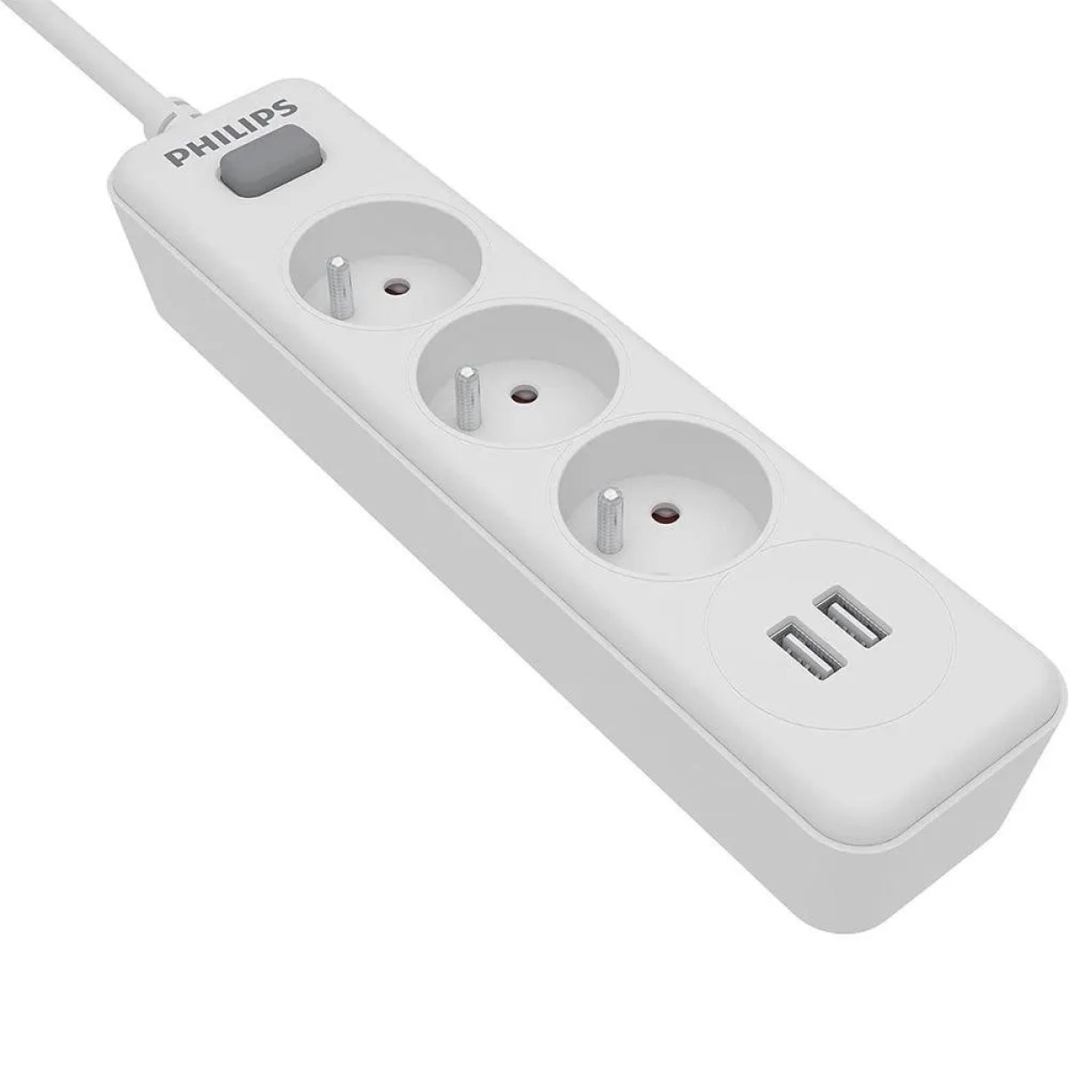 Πολύπριζο Philips SPN3032WA/19 με 3 Θύρες Εισαγωγής Σούκο Διακόπτη On/Off και 2 Θύρες USB Καλώδιο 2m Λευκό