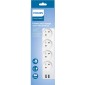 Πολύπριζο Philips SPN3042WA/19 με 4 Θύρες Εισαγωγής Σούκο Διακόπτη On/Off και 2 Θύρες USB Καλώδιο 2m Λευκό