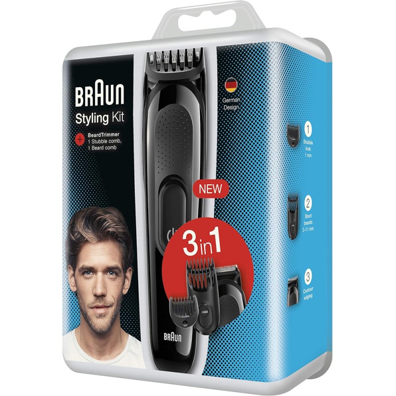 Επαναφορτιζόμενη Κουρευτική Μηχανή Braun SK2000 3 σε 1 Κατάλληλη για Τριμμάρισμα και Styling