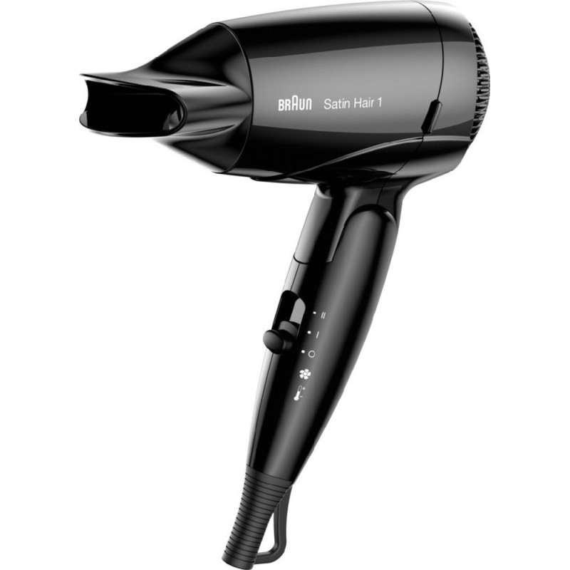 Πιστολάκι Μαλλιών Ταξιδίου Braun BRHD130 Satin Hair 1 Style & Go 1200W με 2 Επίπεδα Θέρμανσης και Ιονική Λειτουργία Μαύρο