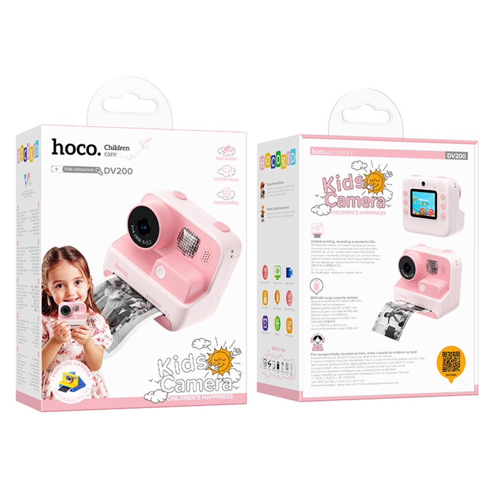 Kids Dual HD Camera Hoco DV200 με Οθόνη 2.0" 800mAh και Δυνατότητα Εκτύπωσης Φωτογραφιών Ροζ