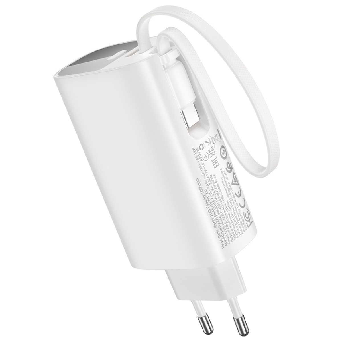 Power Bank Hoco J148 Handy 5000mAh PD20W QC3.0A Φορτιστής με 1xUSB-C και Καλώδιο Type-C Λευκό