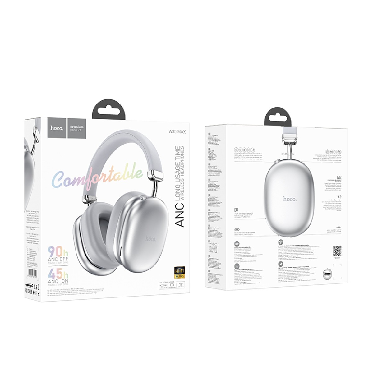 Wireless Ακουστικά Stereo Hoco W35 Max V5.4 800mAh με υποδοχή Micro SD και AUX ANC Ασημί