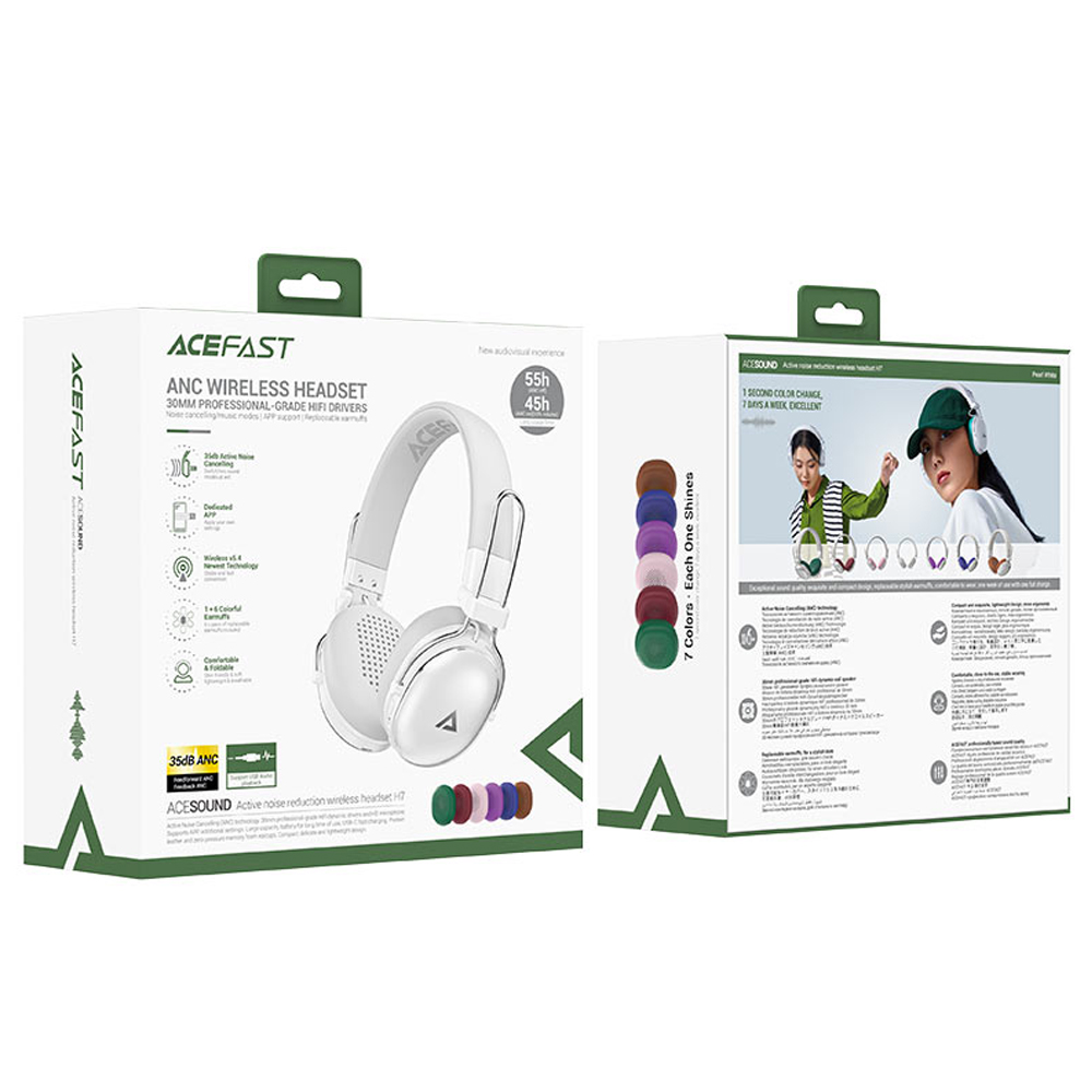 Wireless Ακουστικά Stereo Acefast H7 500mAh v5.4 ANC IP54 Λευκά