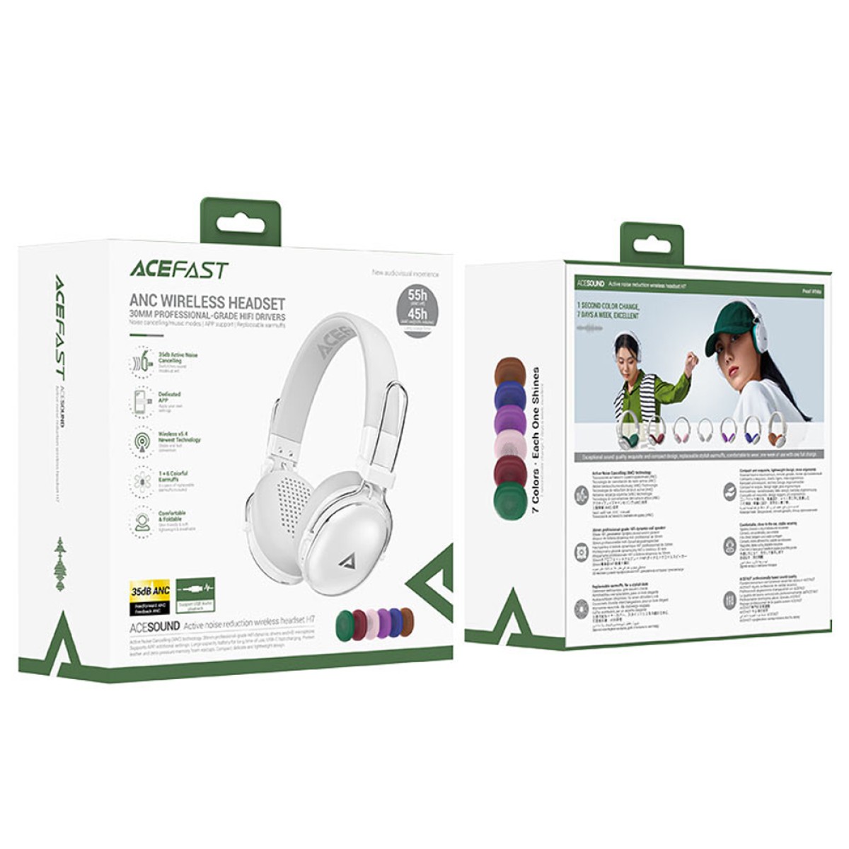 Wireless Ακουστικά Stereo Acefast H7 500mAh v5.4 ANC IP54 Λευκά