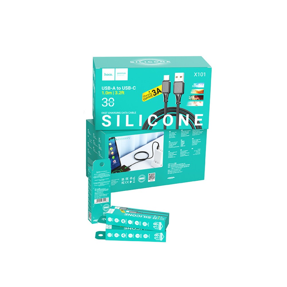 Καλώδιο Σύνδεσης Hoco X101 Silicon Assistant USB-A σε USB-C Fast Charging 3A Μαύρο 1m Σετ 30 τμχ