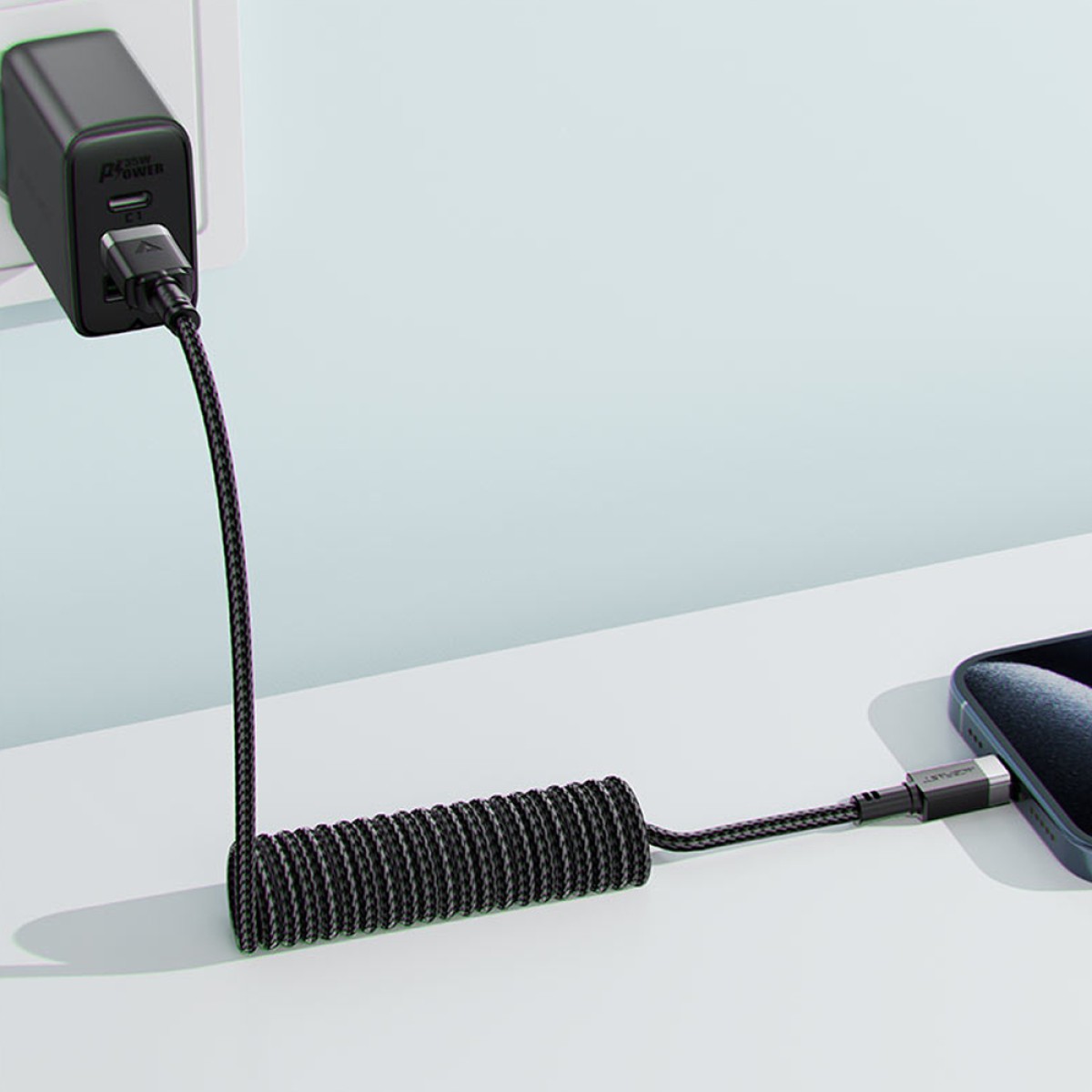 Καλώδιο Σύνδεσης Acefast C14-04 USB-A σε USB-C 3A Fast Charge USB2.0 Spring Braided Μαύρο 1.2m.
