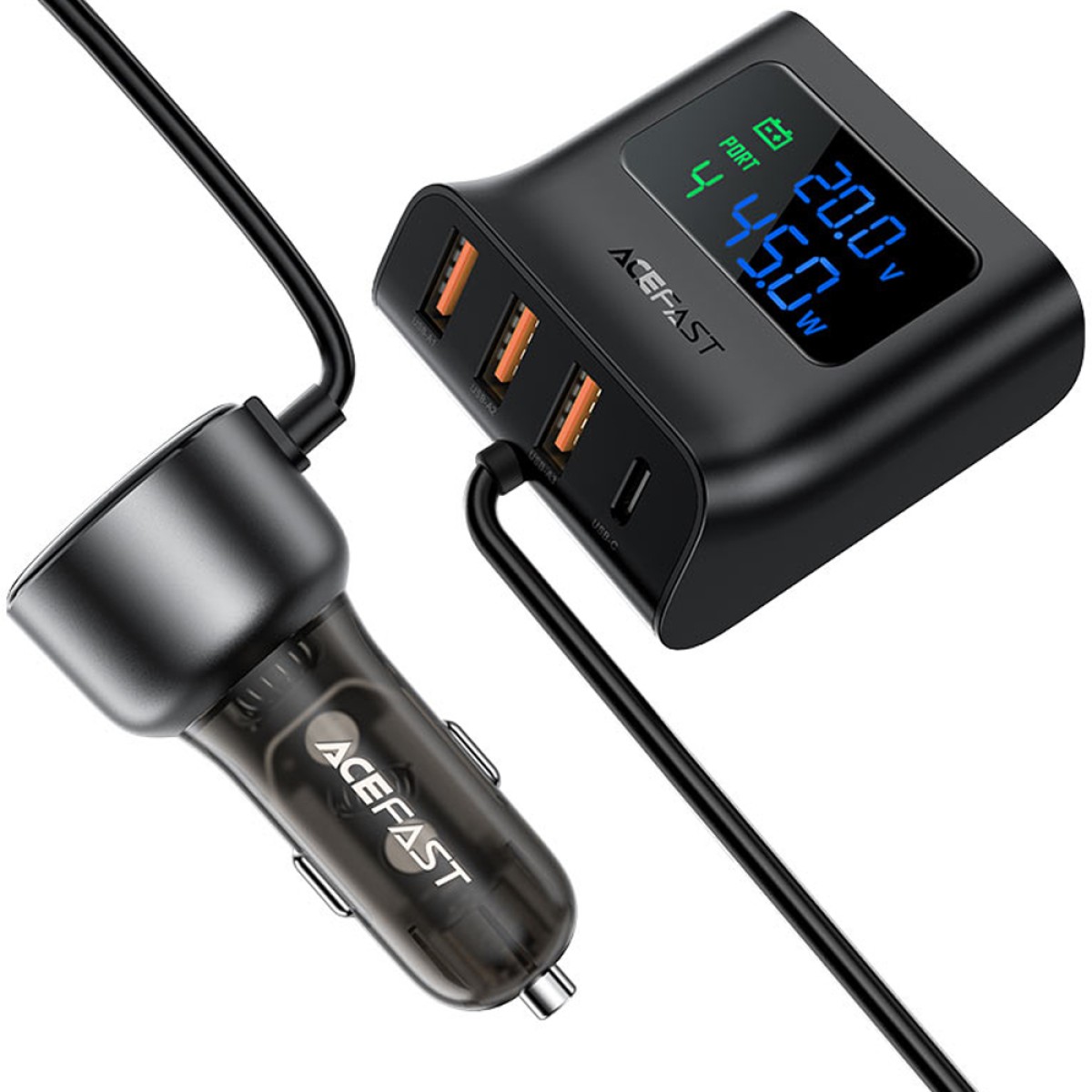 Acefast B11 Φορτιστής Αυτοκινήτου 138W με 4xUSB-A 2xUSB-C με Hub Splitter με Καλώδιο 1.10m και LED Ένδειξη Μαύρος