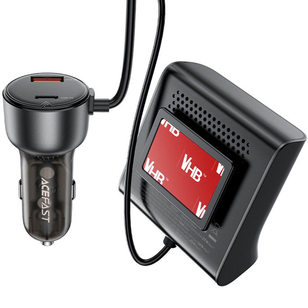 Acefast B11 Φορτιστής Αυτοκινήτου 138W με 4xUSB-A 2xUSB-C με Hub Splitter με Καλώδιο 1.10m και LED Ένδειξη Μαύρος