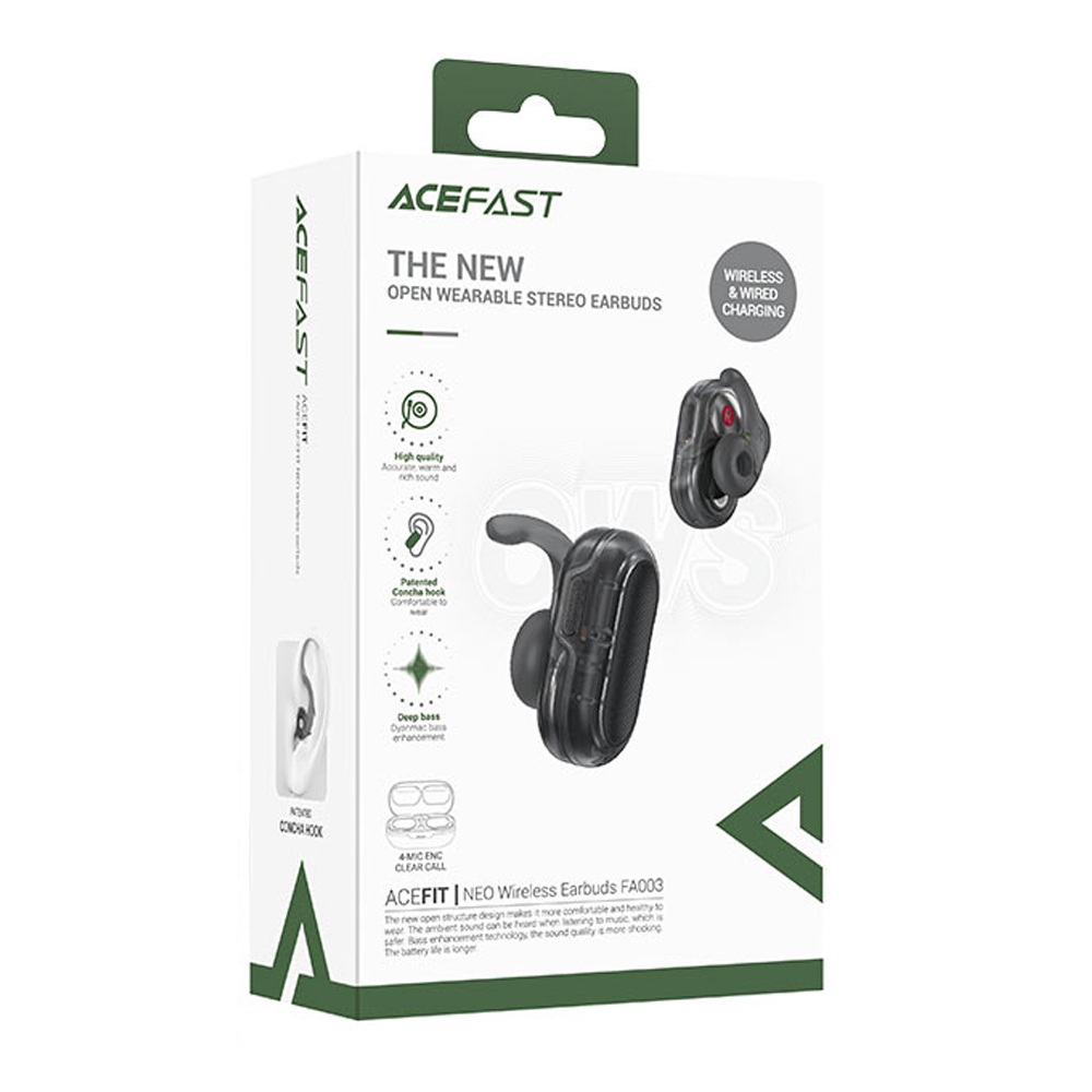 Wireless Earphones Hands Free Acefast FA003 TWS v5.3 550mAh 8hr Λειτουργίας 4-Mic ENC Τεχνολογία IPX4 Μαύρα