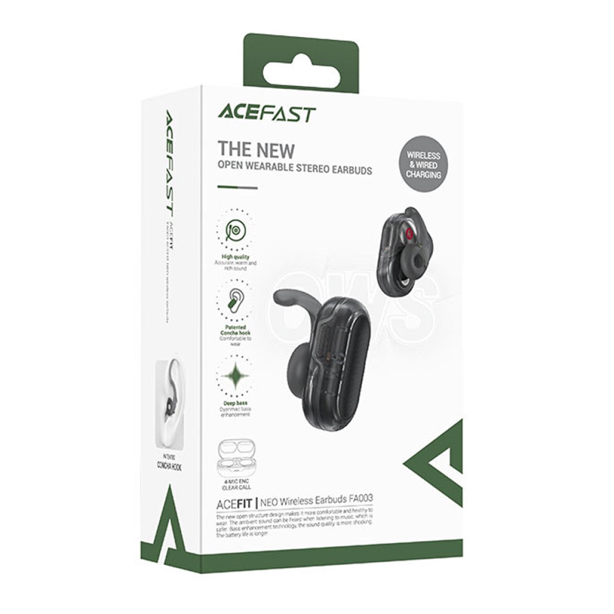 Wireless Earphones Hands Free Acefast FA003 TWS v5.3 550mAh 8hr Λειτουργίας 4-Mic ENC Τεχνολογία IPX4 Μαύρα