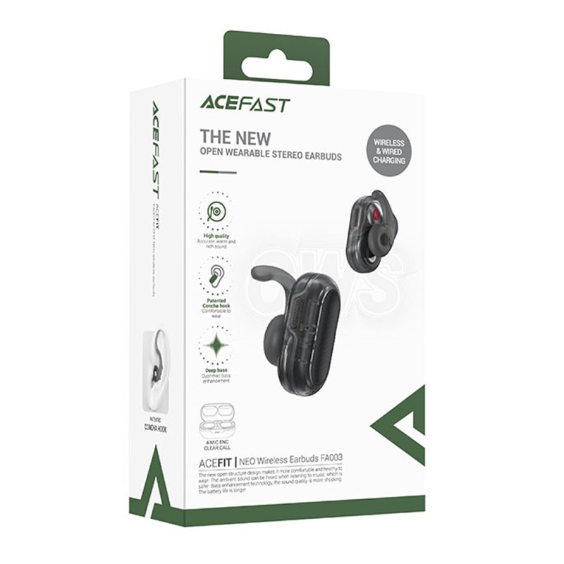 Wireless Earphones Hands Free Acefast FA003 TWS v5.3 550mAh 8hr Λειτουργίας 4-Mic ENC Τεχνολογία IPX4 Μαύρα