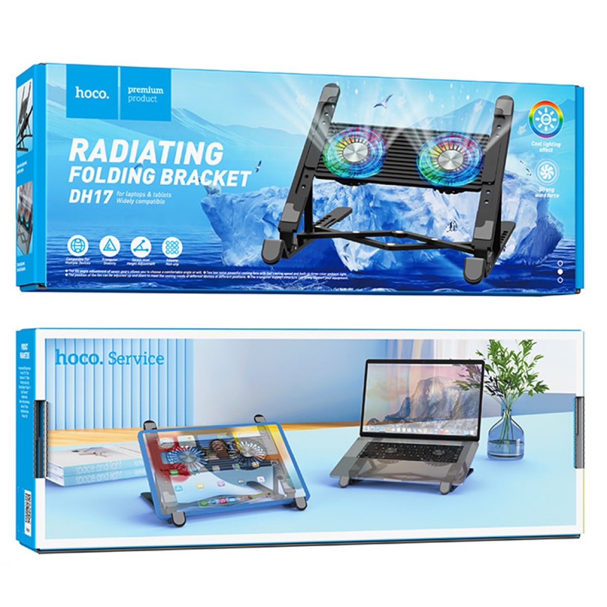 Laptop Cooler Hoco DH17 Μαύρο με Φωτισμό και 2 Ανεμιστηράκια για Φορητούς Υπολογιστές έως 17.3"