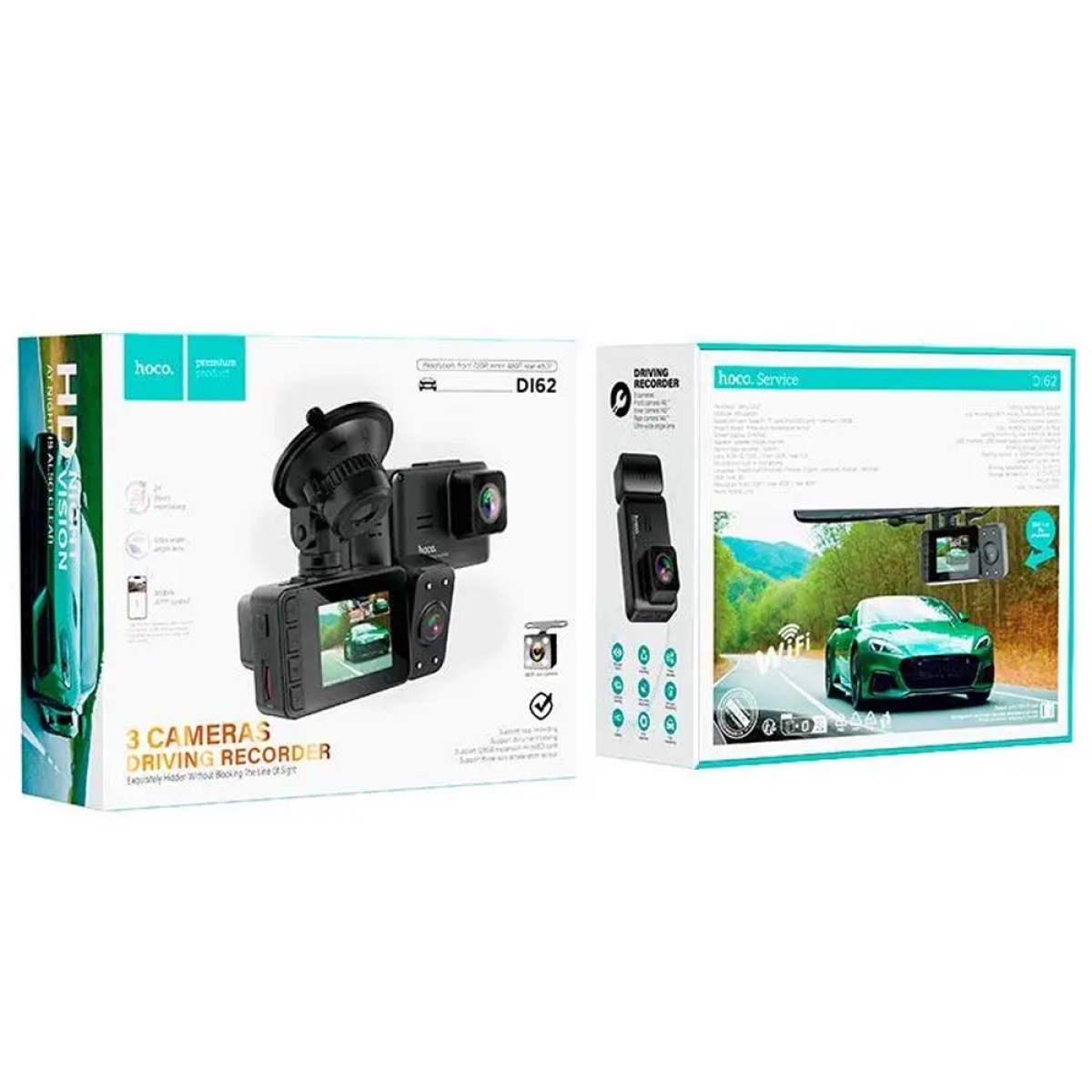 Καταγραφική Κάμερα Αυτοκινήτου Hoco DI62 Warrior 720p HD 150mAh Ultra Wide Γωνία Λήψης 145° 2" Οθόνη με Ταυτόχρονη Καταγραφή απο 3 Κάμερες