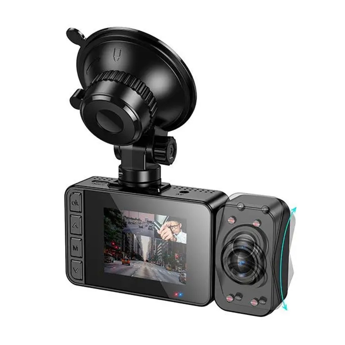 Καταγραφική Κάμερα Αυτοκινήτου Hoco DI62 Warrior 720p HD 150mAh Ultra Wide Γωνία Λήψης 145° 2" Οθόνη με Ταυτόχρονη Καταγραφή απο 3 Κάμερες