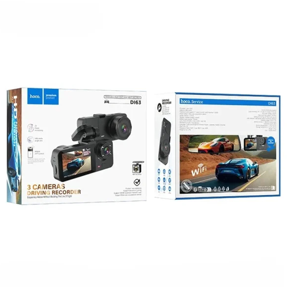 Καταγραφική Κάμερα Αυτοκινήτου Hoco DI63 Universe 720p HD 150mAh Ultra Wide Γωνία Λήψης 145° 2" Οθόνη με Ταυτόχρονη Καταγραφή απο 3 Κάμερες