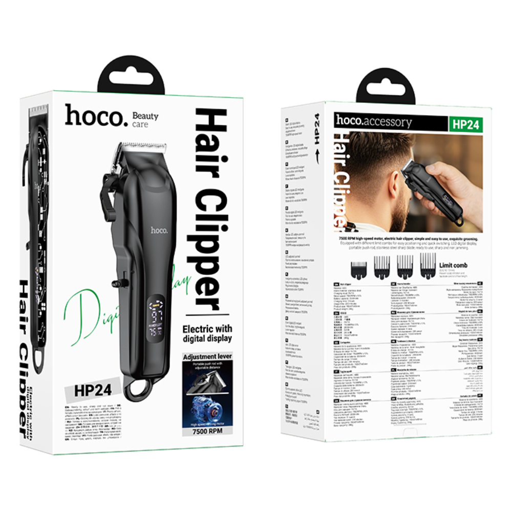 Επαναφορτιζόμενη Κουρευτική Μηχανή Hoco HP24 2000mAh 7500 Rpm με Ρύθμιση Κλειδώματος Μοχλού και 4 Κεφαλές