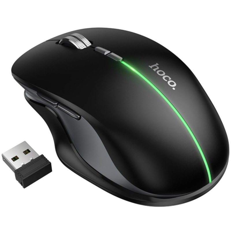 Ασύρματο Επαναφορτιζόμενο Ποντίκι Hoco GM40 Dixon RGB Wireless 2.4GHz Bluetooth 5.0 με 7  Πλήκτρα 1600 DPI Μαύρο