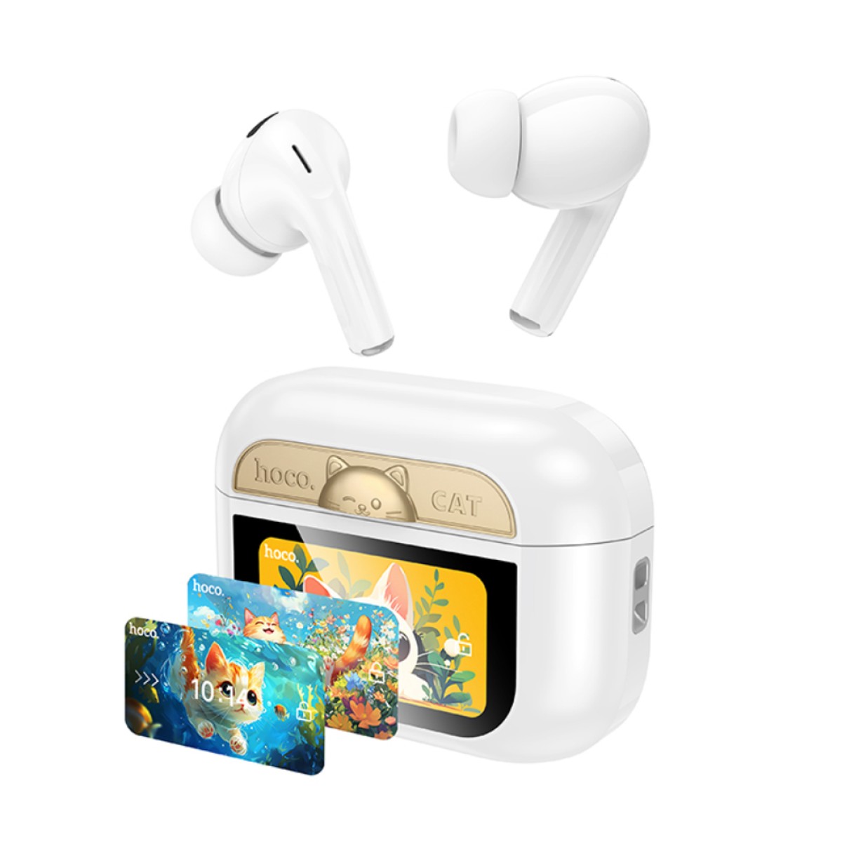 Wireless Hands Free Hoco EW88 Rampino ANC v5.4 280mAh 4 Ώρες Ομιλίας και Οθόνη Αφής Πολλαπλών Λειτουργιών Λευκά