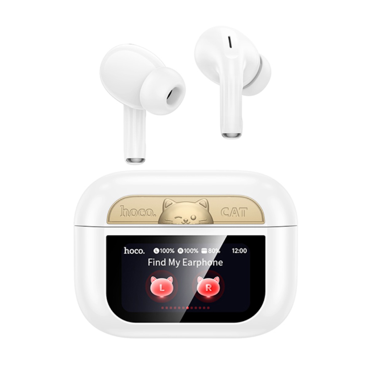 Wireless Hands Free Hoco EW88 Rampino ANC v5.4 280mAh 4 Ώρες Ομιλίας και Οθόνη Αφής Πολλαπλών Λειτουργιών Λευκά