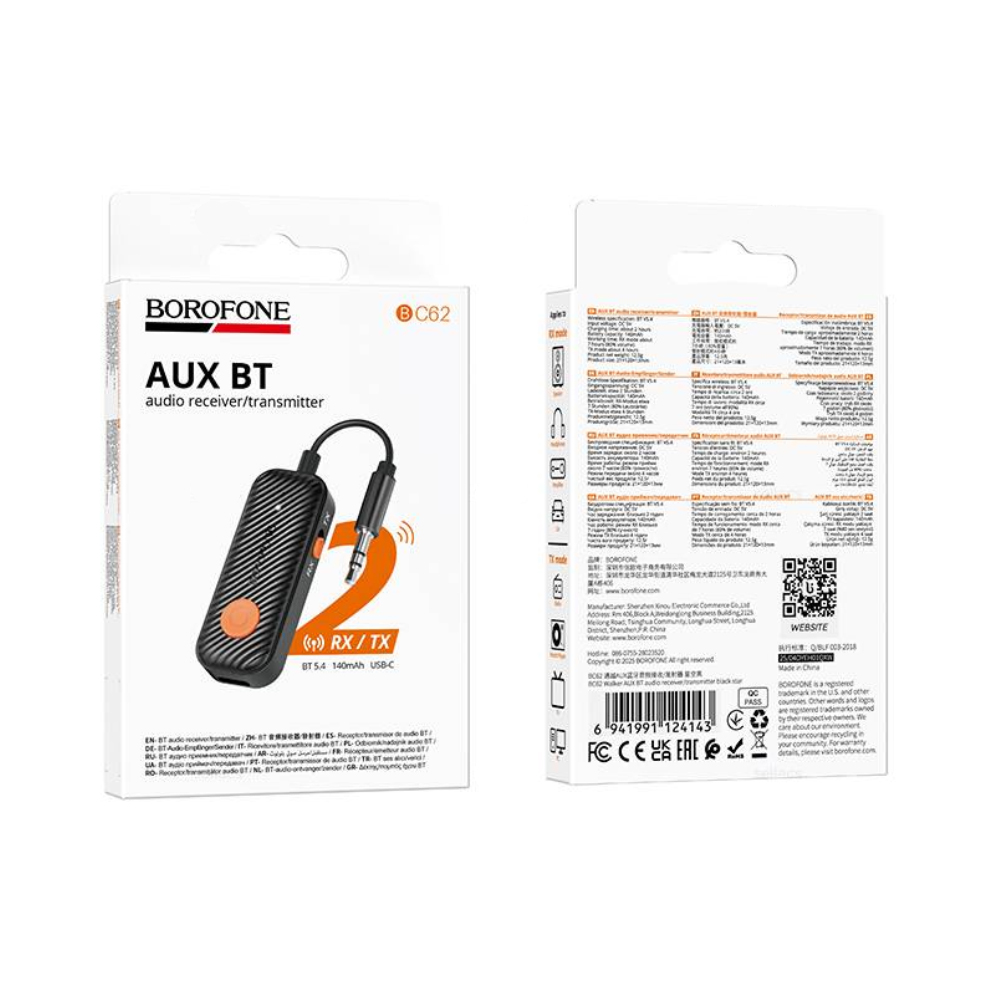 Bluetooth Audio Transmitter and Receiver Borofone BC62 Walker v5.4 με Κονέκτορα AUX 3.5mm 140mAh