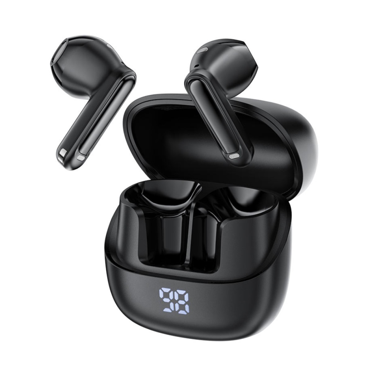 Wireless Earphones Hands Free Acefast W2 TWS v5.4 400mAh 8hr Λειτουργίας ANC και 4-Mic ENC Τεχνολογία IPX4 με LED Display Μαύρα