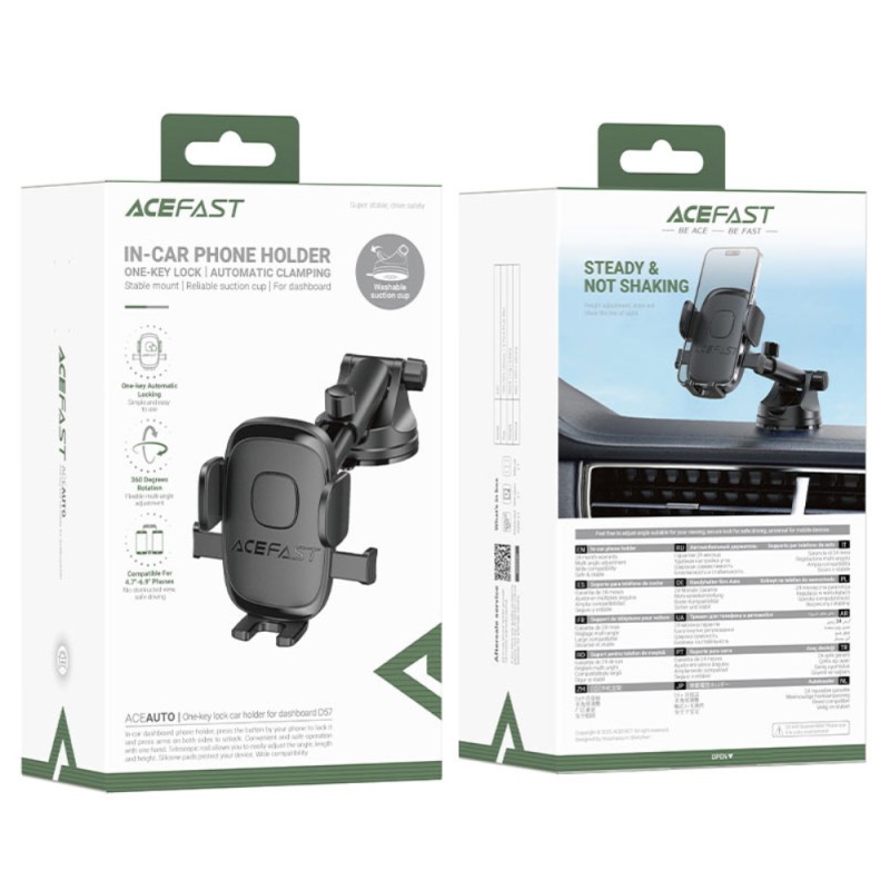 Βάση Στήριξης Αυτοκινήτου Acefast D57 Mount Holder για Συσκευές 4.5" – 6.9" με One-key Lock 360° και Δυνατότητα Επέκτασης Βραχίονα Μαύρη