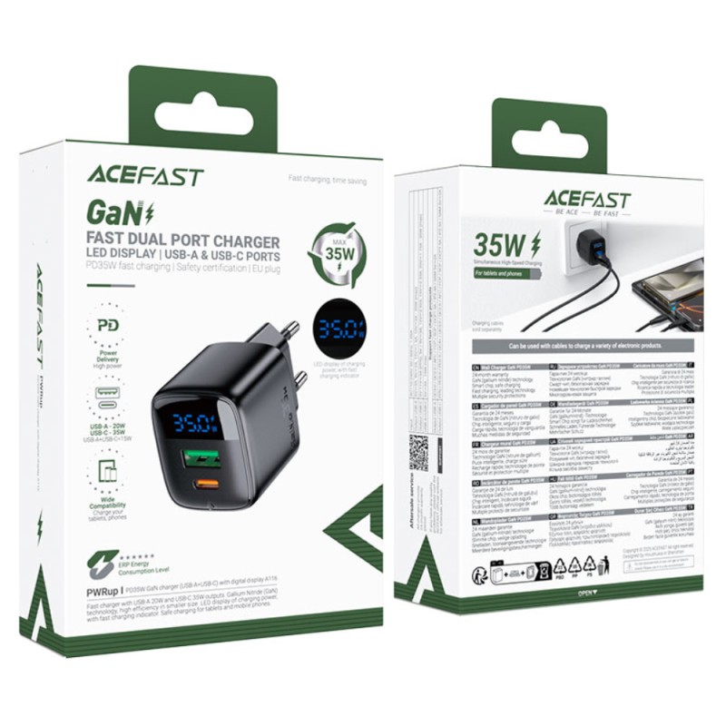Φορτιστής Ταξιδίου Acefast A116 Fast Charging USB-C PD35W GaN με Digital Ένδειξη Μαύρος
