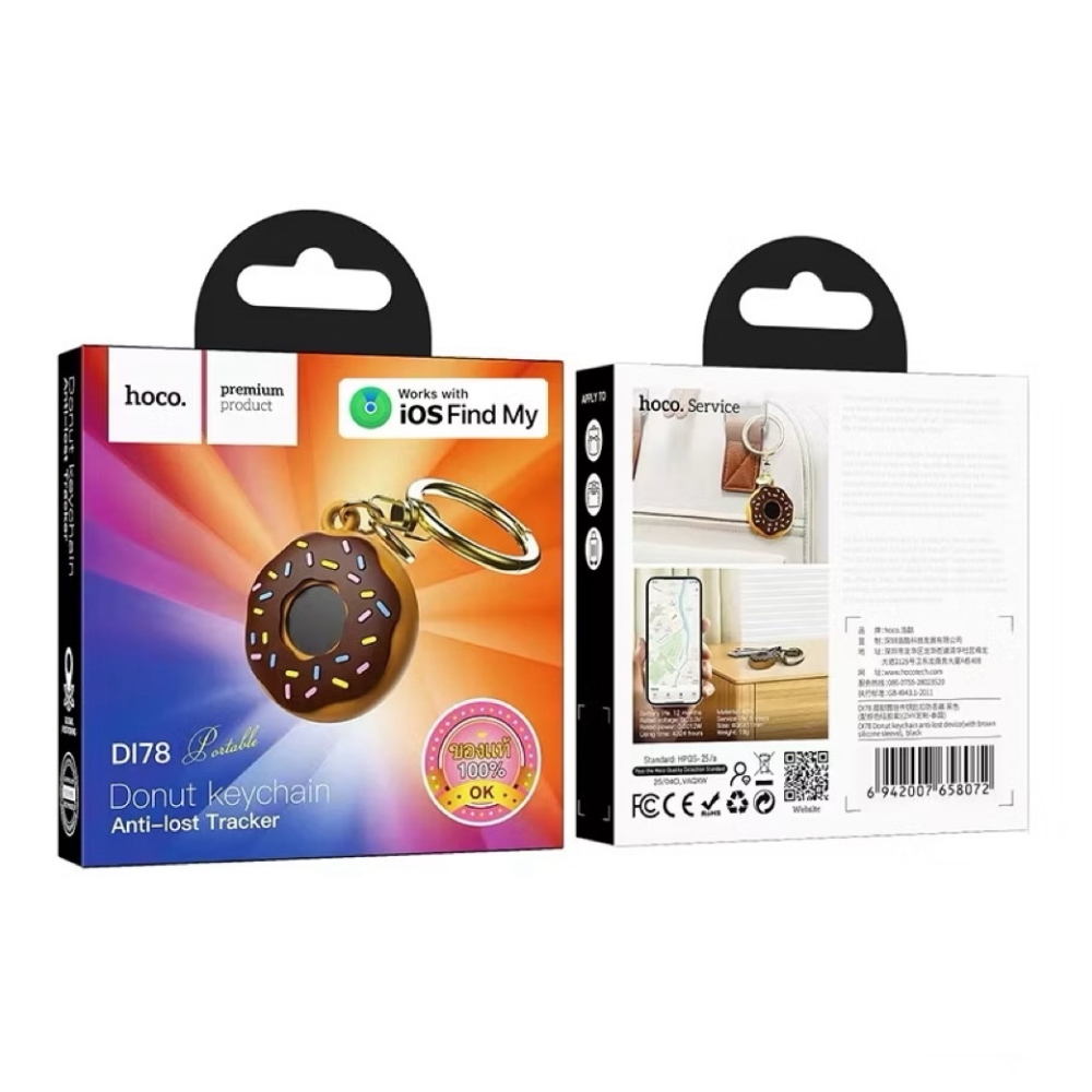 Gps Tracker Hoco DI78 με Θήκη Μπρελόκ Donut Μόνο για iOS Συμβατό με Apple Find My Network